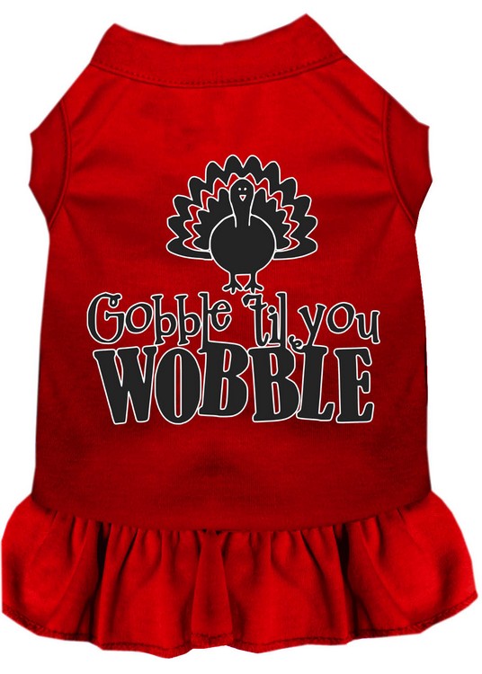 Gobble til You Wobble Screen Print Dog Dress Red XS